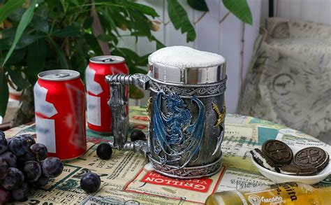 Alikiki Medieval Large Beer Tankard Blue Dragon Dnd Game Mug Of Throne Stainless