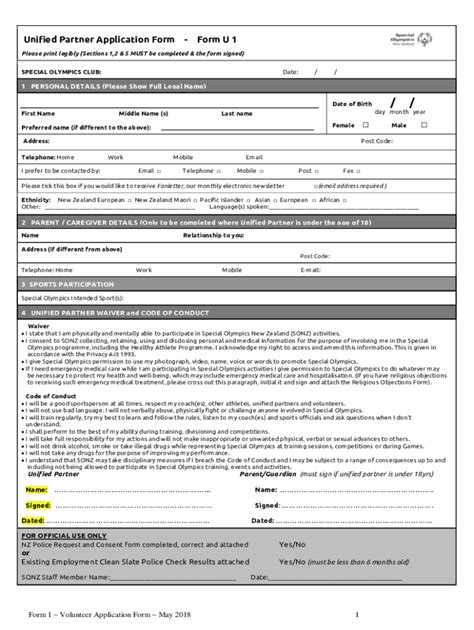 Fillable Online Specialolympics Org Unified Partner Application Form