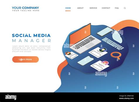 Modern Isometric Social Media Manager Web Landing Page Header Vector