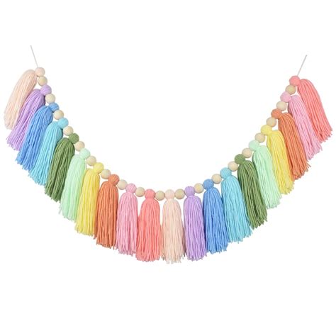 Buy Drcor Pastel Rainbow Tassel Garland Easter Colorful Banner For