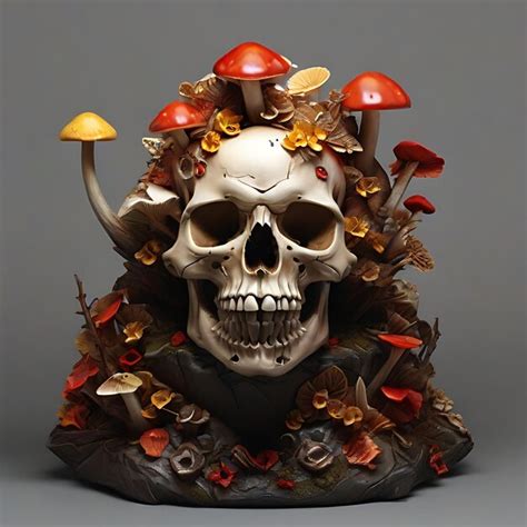 Premium Photo Skull With Mushrooms Ai