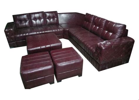 Maroon 7 Seater Leather L Shape Sofa Set With Lounger At Rs 40000 Set