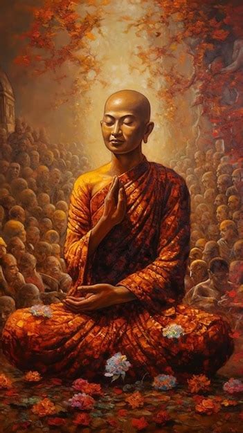 Premium Photo A Painting Of A Monk With Orange Robes And The Words