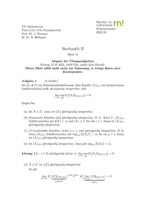 Blatt 13 Lösungen Übung zu Stochastik II TU Dortmund Fakult at f