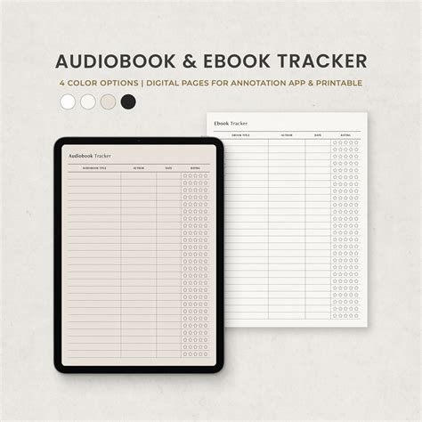 Audiobook Ebook Tracker Printable Digital Reading Log Audiobook