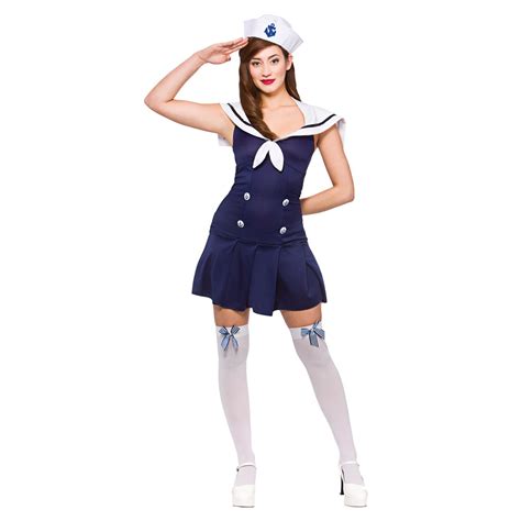 Ladies Womens Ahoy Sailor Costume For Navy Sea Nautical Fancy Dress