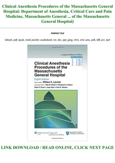 Clinical Anesthesia Procedures Of The Massachusetts General Hospital