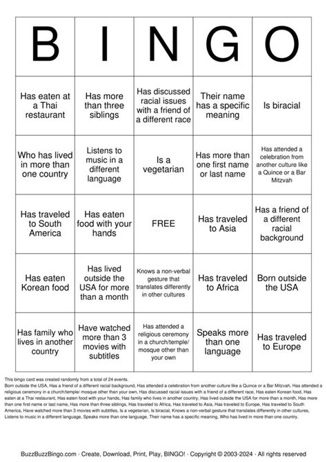 Cultural Diversity Bingo Cards To Download Print And Customize