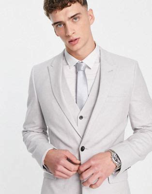 Asos Design Wedding Blazer Und Weste In Eisgrau Mit Sehr Engem