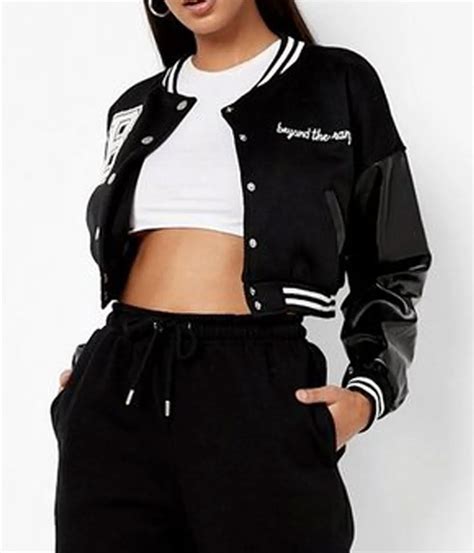 Letterman Beyond The Range Black Cropped Varsity Jacket Jacket Makers