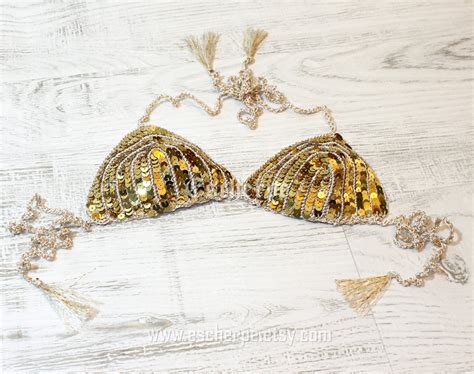 Gold Sequin Crochet Bikini Set Crochet Top Bottom Swimwear Etsy