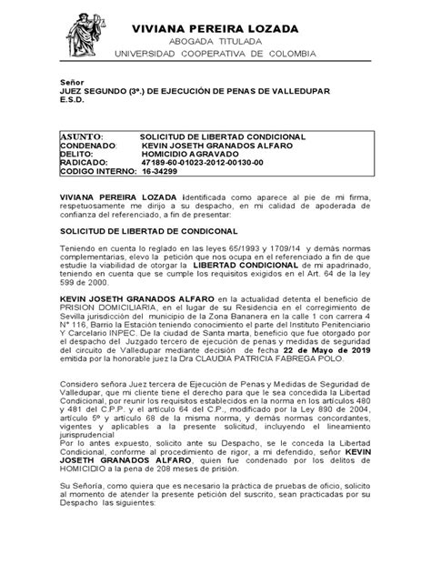 Solicitud Libertad Condicional Pdf Prisión Sentencia Ley