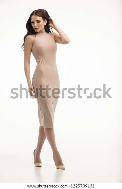 Beautiful Slender Woman Nude Dress Walkingstudio Stock Photo