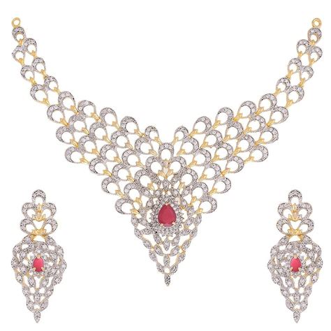 Buy Zeneme Jewellery Set American Diamond Gold Plated Trendy Necklace