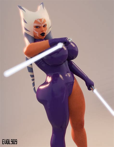 Ahsoka Tano And Jedi Solo Alien Posing Busty Female Only Curvy