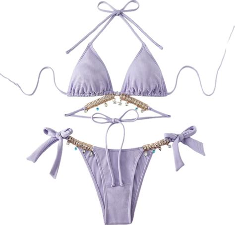 Generic Womens Sexy Lace Up Bikini Sets For Sexy G String Solid Color