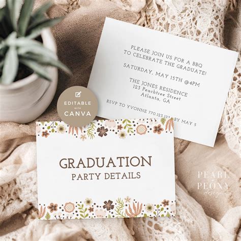 Editable Graduation Party Details Card Template Printable Party