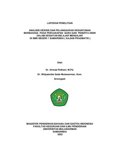 Analisis Deiksis Dan Pelanggaran Kesantunan Berbahasa Pada Percakapan