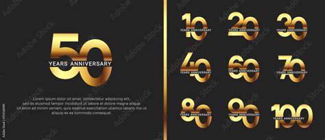 Set Of Anniversary Logo Style Golden And White Color On Black