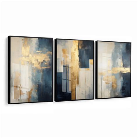 Quadro Decorativo Abstrato Azul E Dourado Moderno Vidro