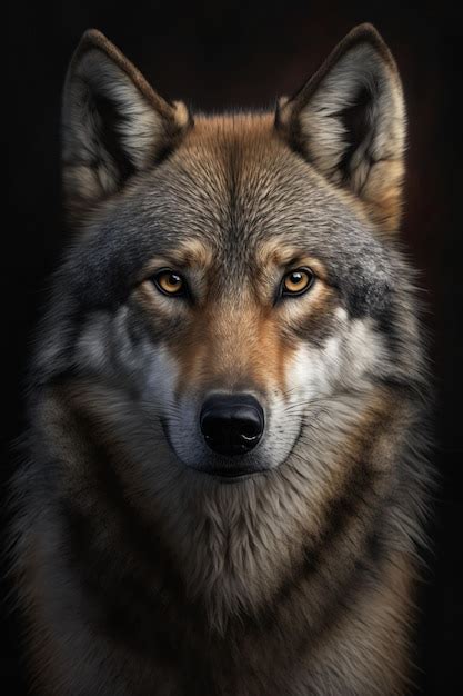 Retrato De Lobo Em Fundo Escuro AI Generative Foto Premium