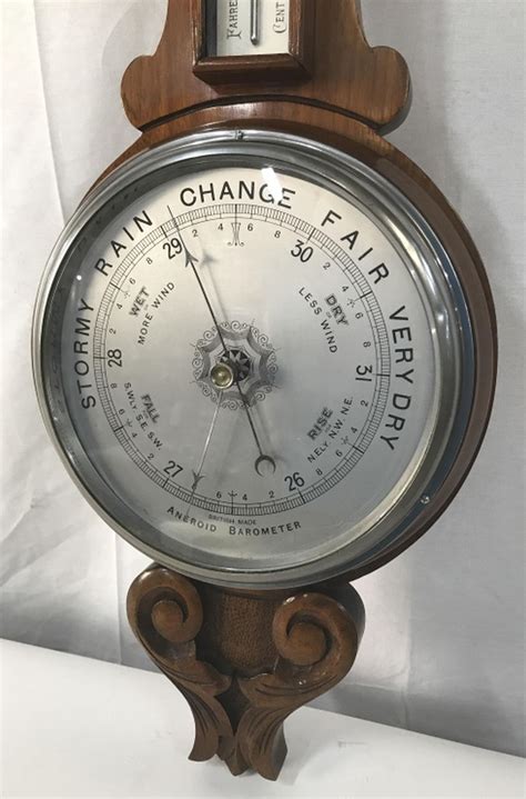 British Made Carved Pos Oak Aneroid Barometer