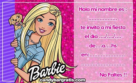 Tarjetita Invitación Barbie para fiestas y cumpleaños Invitaciones de