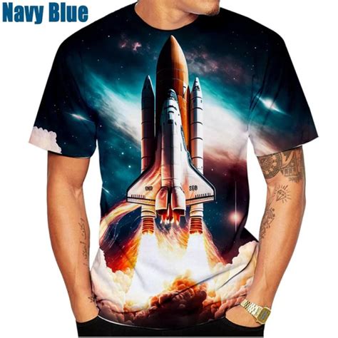 Fashion Short Sleeve Men Women 3d Space Shuttle T Shirt Funny Printed