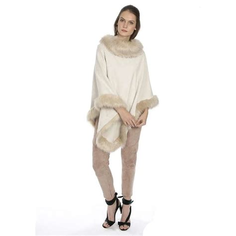 Ivory Faux Fur Poncho Poncho Style Heaven