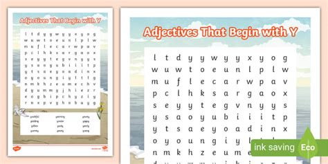 Adjectives That Begin With Y Word Search Twinkl