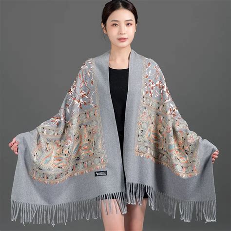 2022 Embroidery Flower Cashmere Sunflower Scarf Female Autumn And Winter Style Wedding Dress