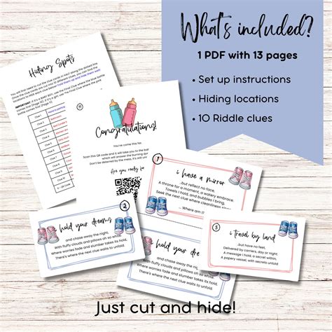 Gender Reveal Scavenger Hunt Clue Cards for Gender Reveal Game Baby
