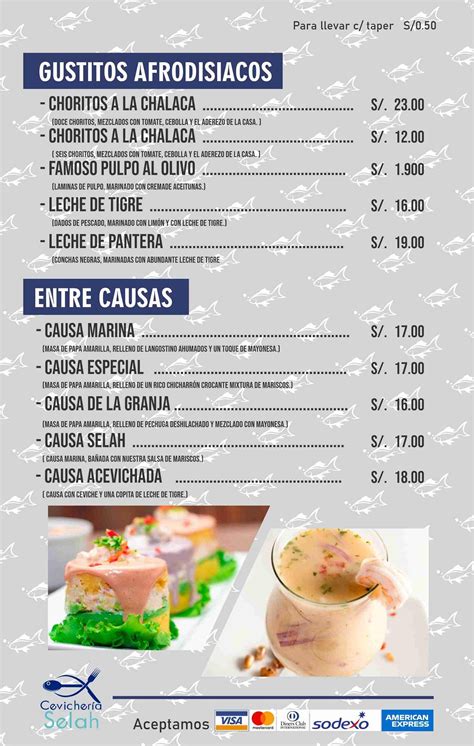 Carta Del Restaurante Cevicher A Selah Lima Av Alfonso Ugarte