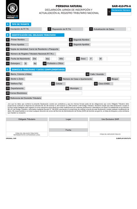 SAR 410 PN A PROCESOS REGULATORIOS DECLARACIN JURADA DE INSCRIPCI