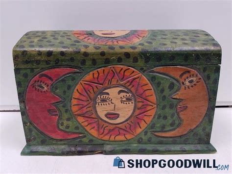 Vintage Hand Carved Painted Folk Art Wooden Box X X