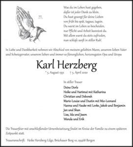 Das Trauerportal F R L Chow Dannenberg Todesanzeigen Karl Herzberg