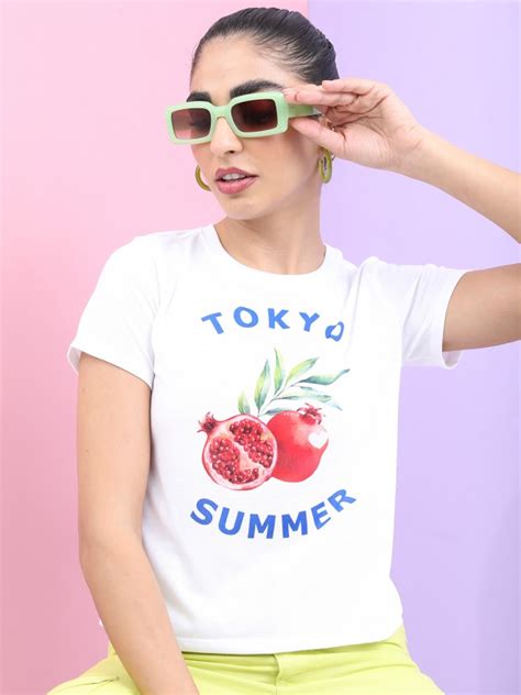 Buy Tokyo Talkies White Printed Round Neck T Shirt For Women Online At