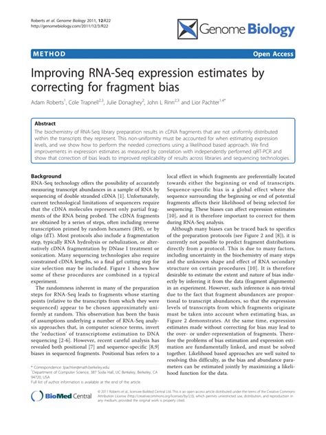 Pdf Improving Rna Seq Expression Estimates By Correcting For Fragment Bias Genome Biol 123r22