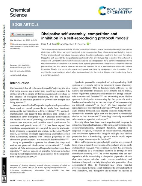 Pdf Dissipative Self Assembly Competition And Inhibition In A Self