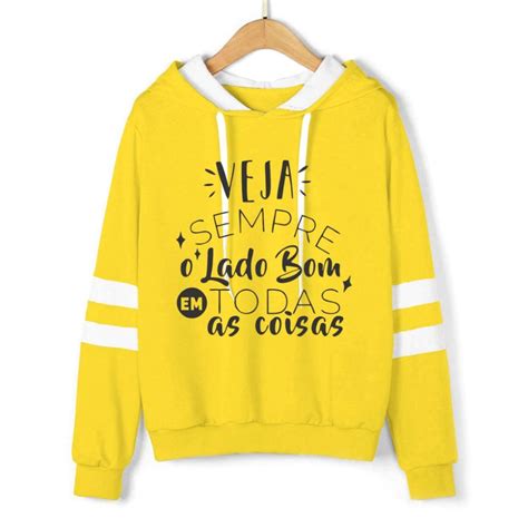 Moletom Blusão Flanelado Blusa de Frio Tumblr Frases Feminino Amarelo