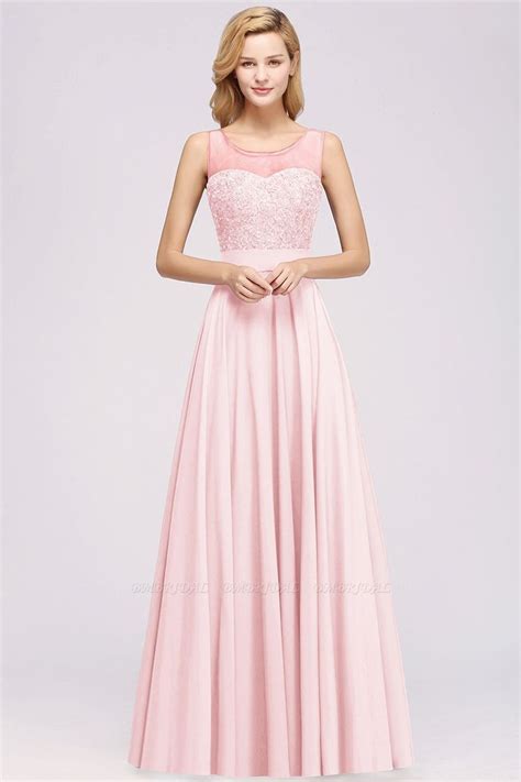 Bmbridal Gorgeous Lace Jewel Affordable Pink Bridesmaid Dress With