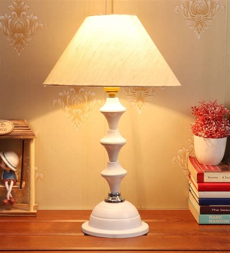 Buy Yogasana Beige Fabric Shade Night Lamp With Metal Base By Foziq At