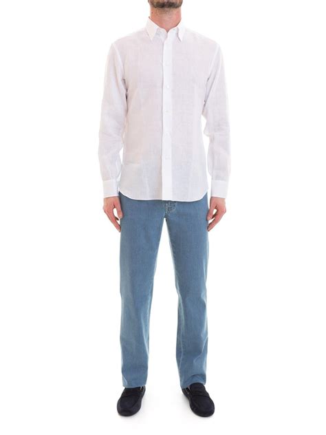 Brioni Long Sleeved White Linen Shirt For Men Lyst