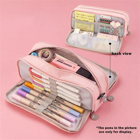 Angoo Pencil Case Dual Side Canvas Pouch Compact School Art Supplies