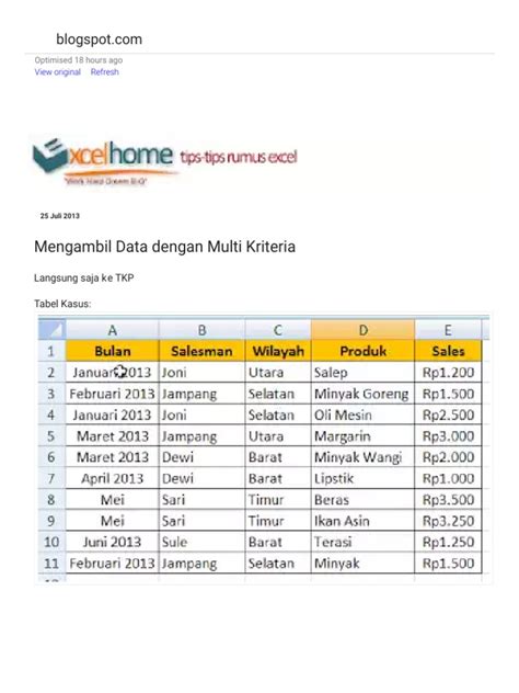 Tips Tips Rumus Excel Mengambil Data Dengan Multi Kriteria Pdf