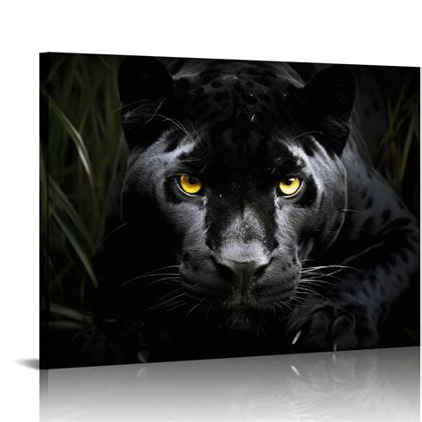 Nawypu Black Panther Canvas Wall Art Black and White Animal Painting Wildlife Animal Pictures ...