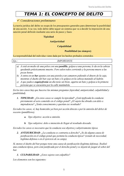 Apuntes Del Tema 1 TEMA 1 EL CONCEPTO DE DELITO Consideraciones