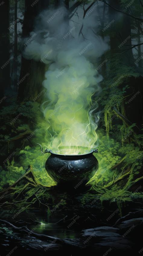 Premium AI Image | Witch's Cauldron Emitting Green Smoke