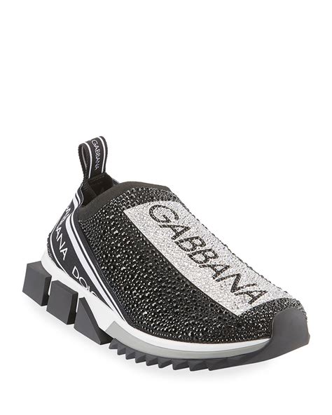 Dolceandgabbana Mens Sorrento Crystal Embellished Logo Knit Sneakers Dolce And Gabbana Man