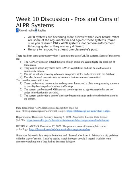 Crj Week Discussion Week Discussion Pros And Cons Of Alpr